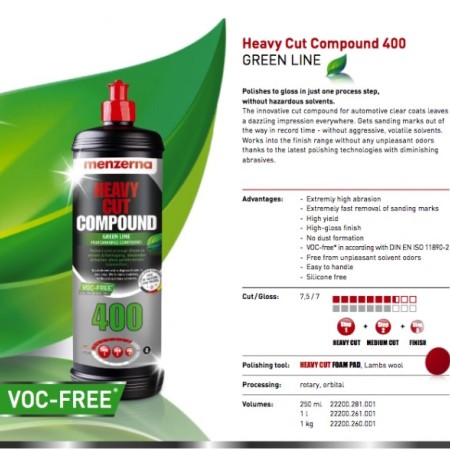Menzerna Heavy Cut Compoud 400 Green Line Κοπτική Αλοιφή Γυαλίσματος 1lt